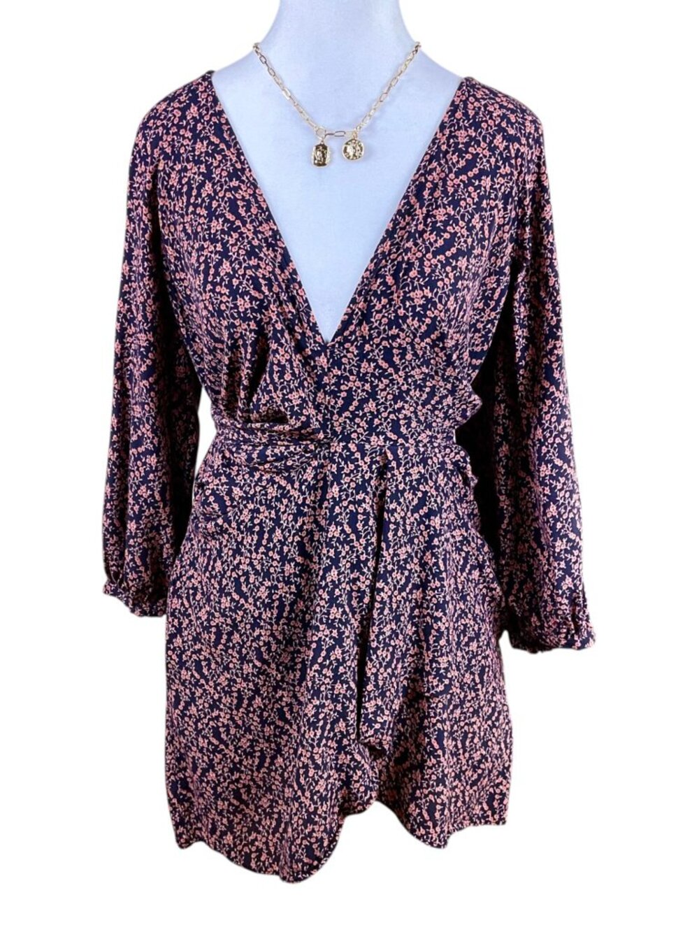 Free People Dress Mini Wrap Floral Black Pink Clara (L)